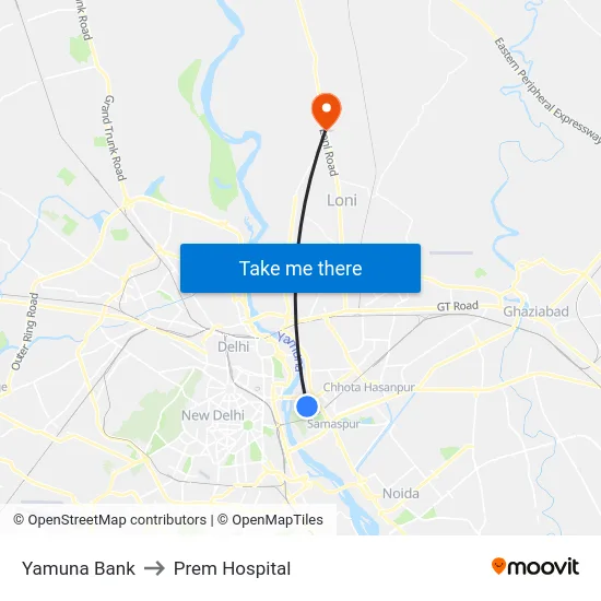 Yamuna Bank to Prem Hospital map