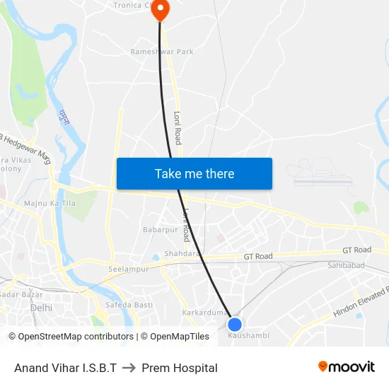 Anand Vihar I.S.B.T to Prem Hospital map