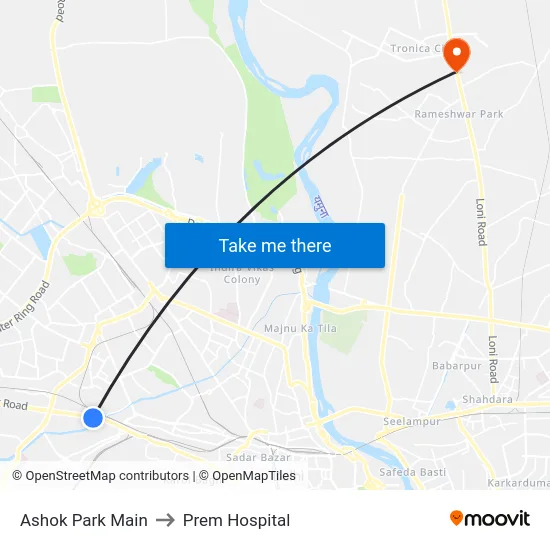 Ashok Park Main to Prem Hospital map
