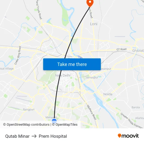 Qutab Minar to Prem Hospital map