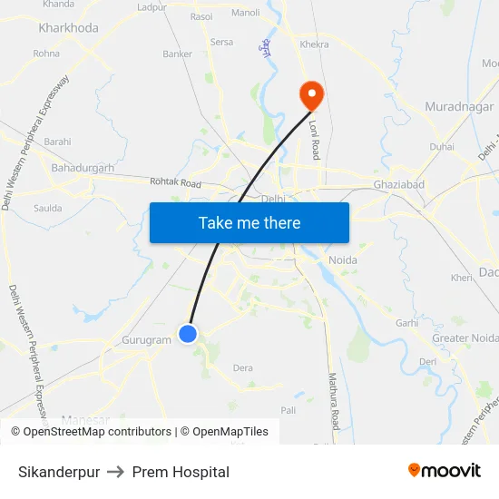 Sikanderpur to Prem Hospital map