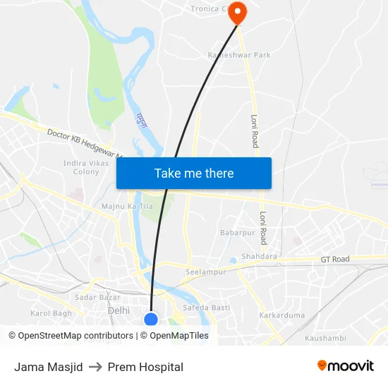 Jama Masjid to Prem Hospital map