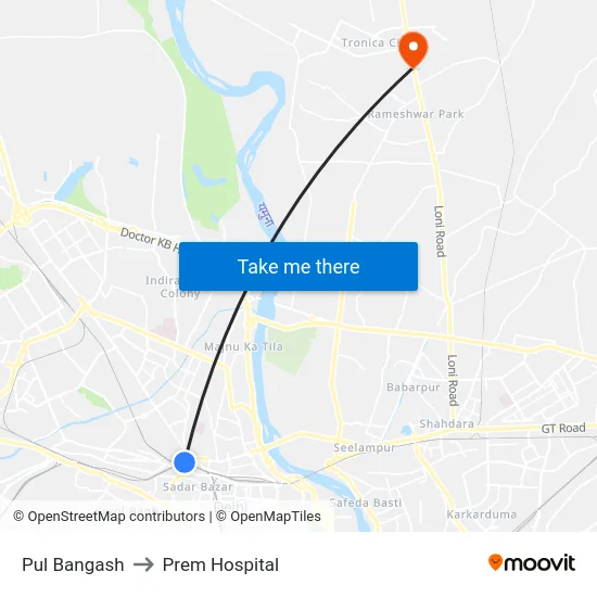 Pul Bangash to Prem Hospital map