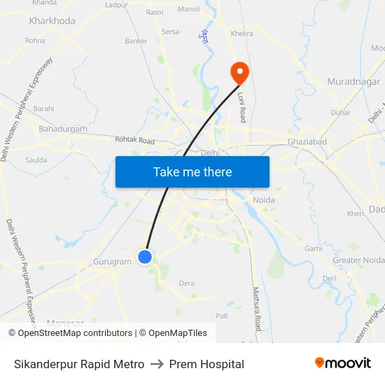Sikanderpur Rapid Metro to Prem Hospital map