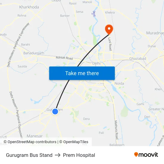 Gurugram Bus Stand to Prem Hospital map