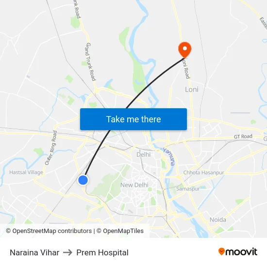 Naraina Vihar to Prem Hospital map