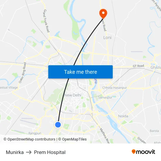 Munirka to Prem Hospital map