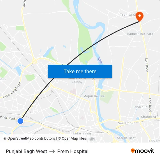 Punjabi Bagh West to Prem Hospital map