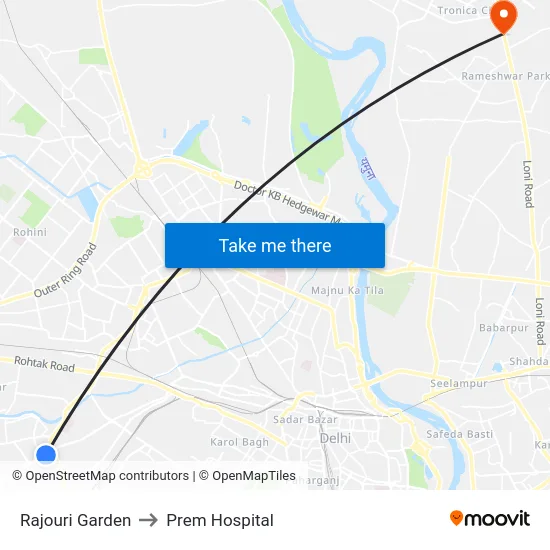 Rajouri Garden to Prem Hospital map