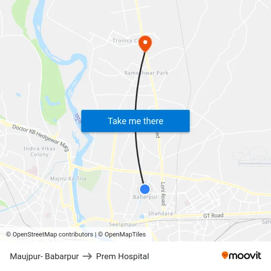 Maujpur- Babarpur to Prem Hospital map
