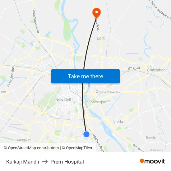 Kalkaji Mandir to Prem Hospital map