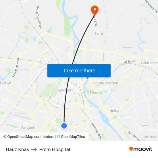 Hauz Khas to Prem Hospital map