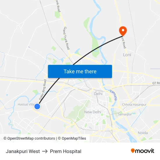 Janakpuri West to Prem Hospital map