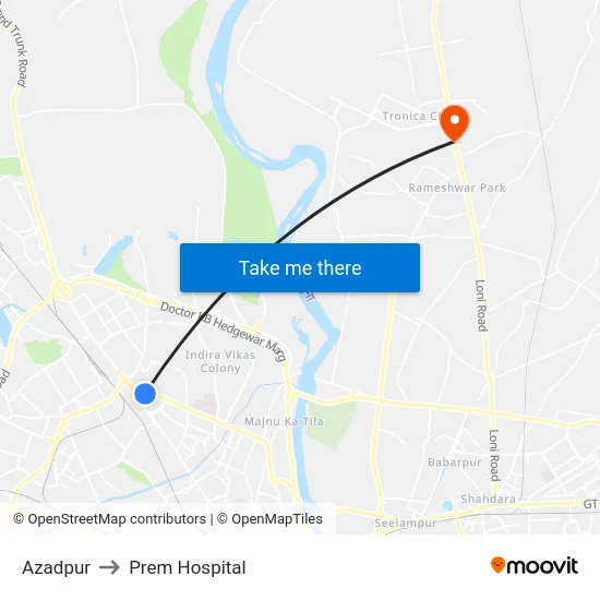 Azadpur to Prem Hospital map
