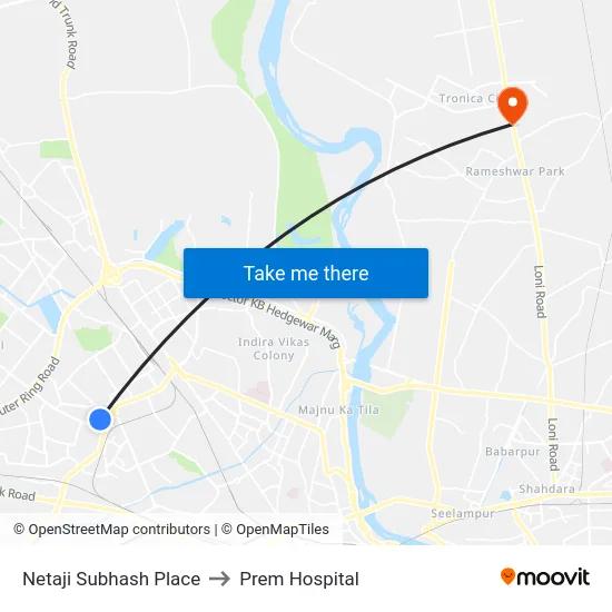 Netaji Subhash Place to Prem Hospital map
