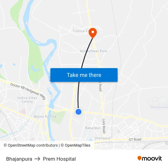 Bhajanpura to Prem Hospital map