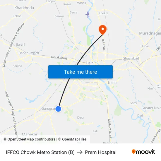 IFFCO Chowk Metro Station (B) to Prem Hospital map