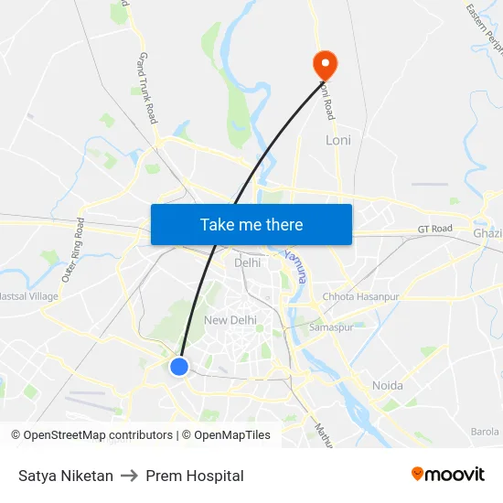 Satya Niketan to Prem Hospital map