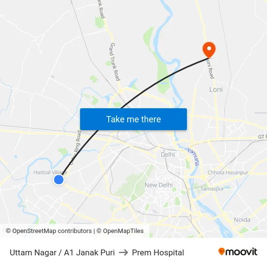 Uttam Nagar / A1 Janak Puri to Prem Hospital map