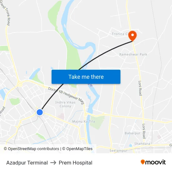 Azadpur Terminal to Prem Hospital map