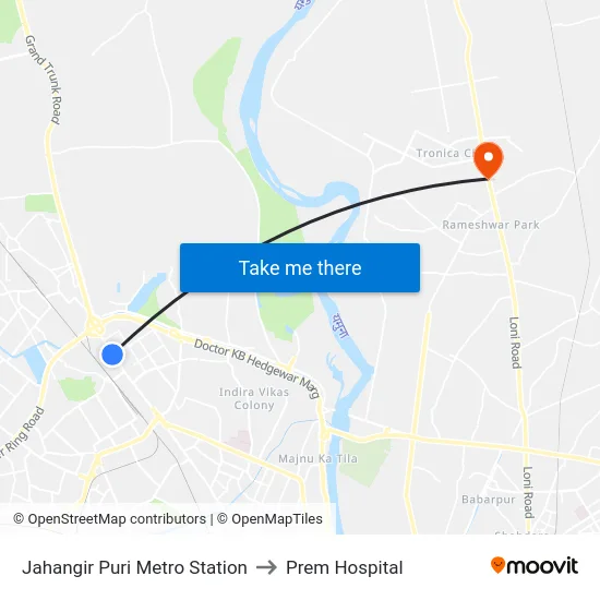 Jahangir Puri Metro Station to Prem Hospital map