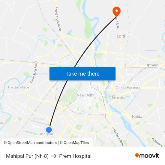 Mahipal Pur (Nh-8) to Prem Hospital map