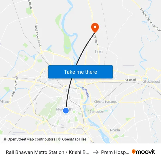 Rail Bhawan Metro Station / Krishi Bhawan to Prem Hospital map