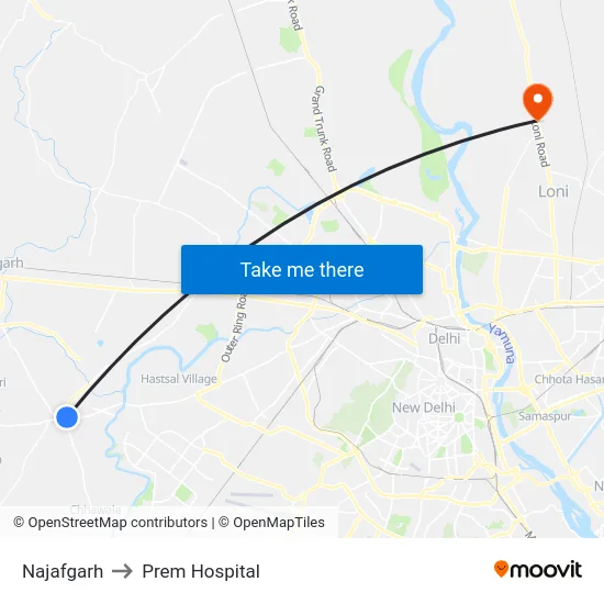 Najafgarh to Prem Hospital map