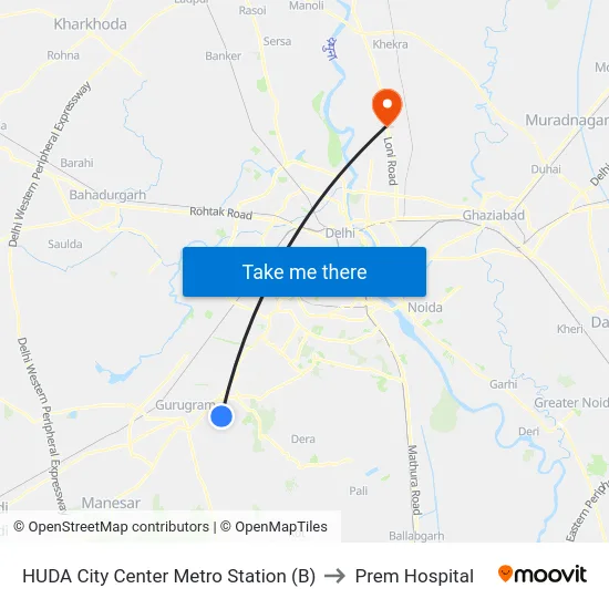 HUDA City Center Metro Station (B) to Prem Hospital map