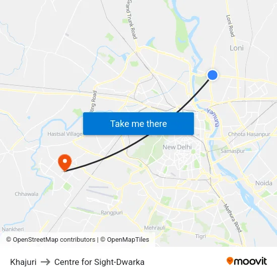 Khajuri to Centre for Sight-Dwarka map