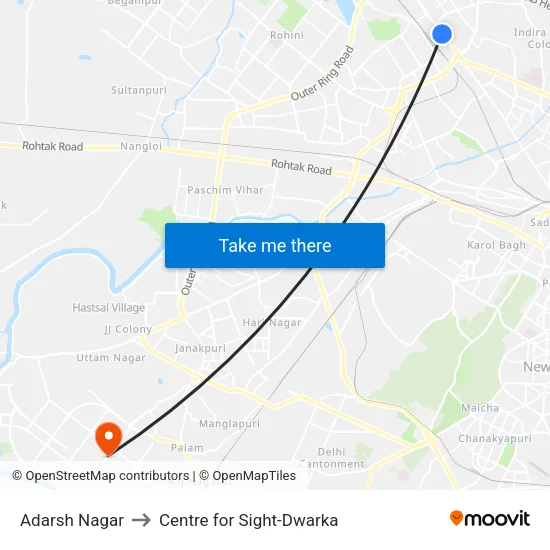Adarsh Nagar to Centre for Sight-Dwarka map