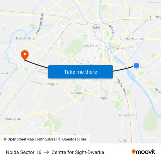 Noida Sector 16 to Centre for Sight-Dwarka map