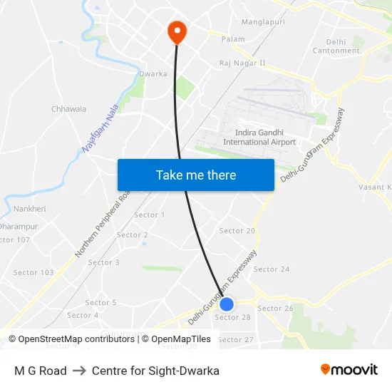 M G Road to Centre for Sight-Dwarka map