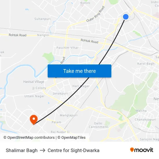Shalimar Bagh to Centre for Sight-Dwarka map