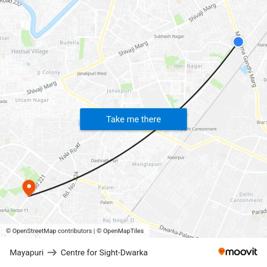 Mayapuri to Centre for Sight-Dwarka map