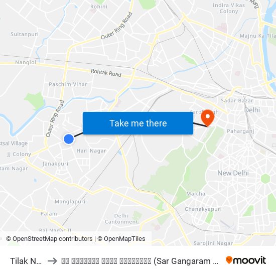 Tilak Nagar to सर गंगाराम सिटी हॉस्पिटल (Sar Gangaram Sitee Hospital) map