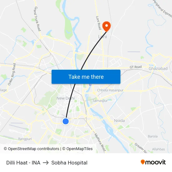 Dilli Haat - INA to Sobha Hospital map
