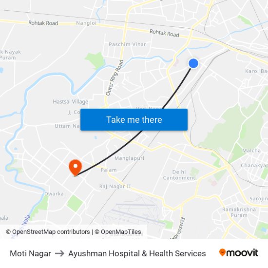 Moti Nagar to Ayushman Hospital & Health Services map