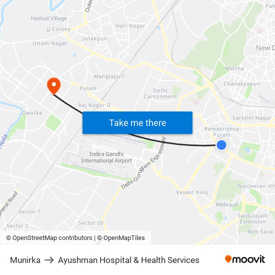 Munirka to Ayushman Hospital & Health Services map