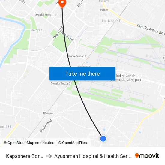 Kapashera Border to Ayushman Hospital & Health Services map