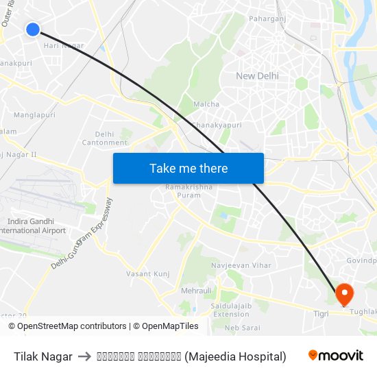 Tilak Nagar to मजीदिया हॉस्पिटल (Majeedia Hospital) map