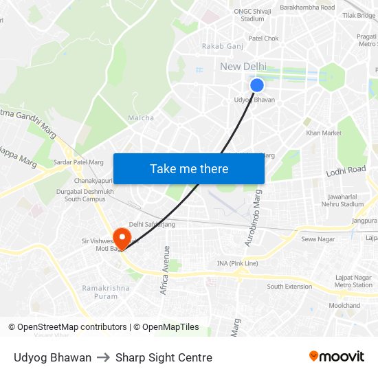 Udyog Bhawan to Sharp Sight Centre map