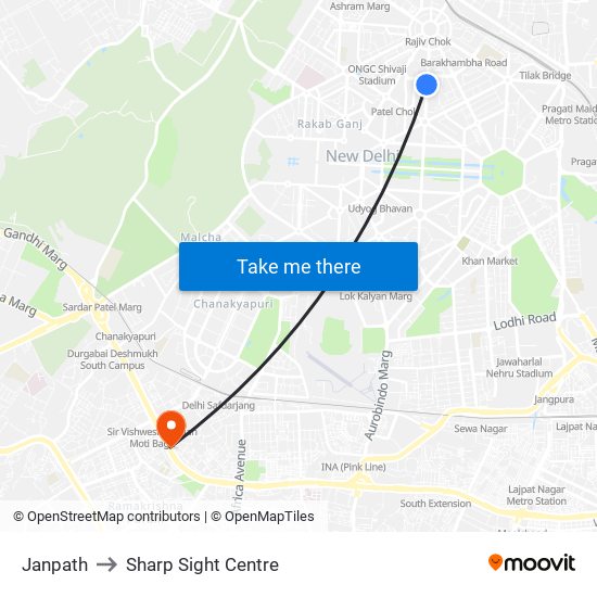 Janpath to Sharp Sight Centre map