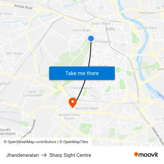 Jhandenwalan to Sharp Sight Centre map