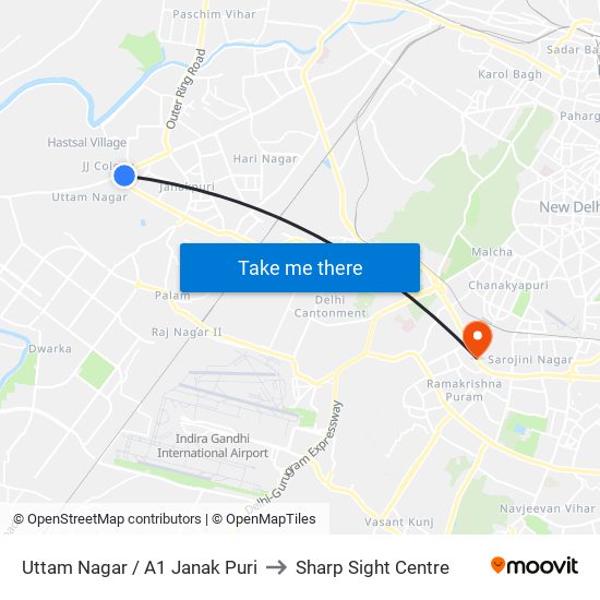 Uttam Nagar / A1 Janak Puri to Sharp Sight Centre map