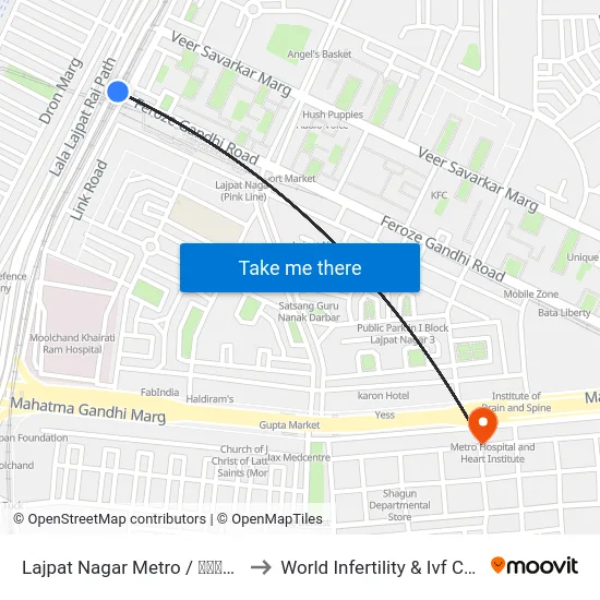 Lajpat Nagar Metro / लाजपत नगर to World Infertility & Ivf Centre map