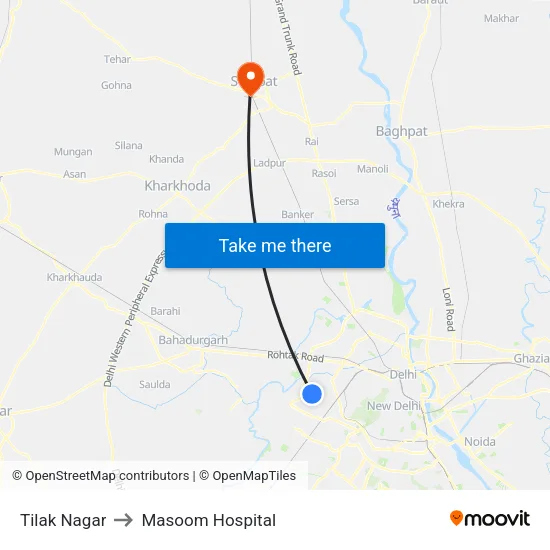 Tilak Nagar to Masoom Hospital map