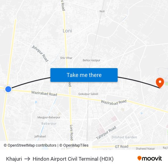 Khajuri to Hindon Airport Civil Terminal (HDX) map