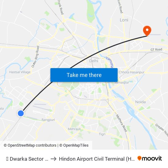 ✈ Dwarka Sector 21 to Hindon Airport Civil Terminal (HDX) map