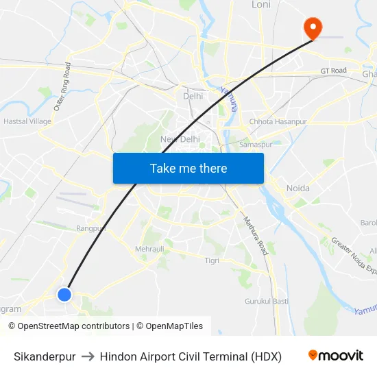 Sikanderpur to Hindon Airport Civil Terminal (HDX) map